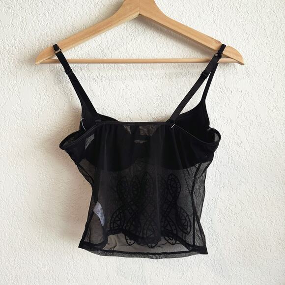 Fredericks Of Hollywood Corset Bra Top Medium Crop Mesh Embroidered Whimsygoth - Picture 2 of 7